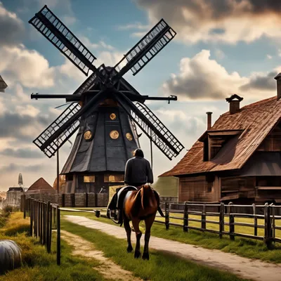 Деревянная ветряная мельница в Русской деревне Stock Photo | Adobe Stock