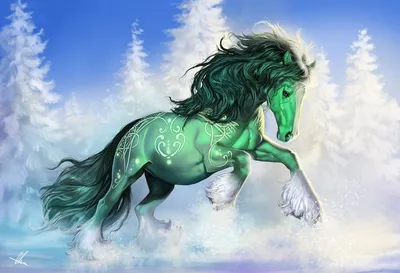 Зеленая лошадь рисунок - 63 фото