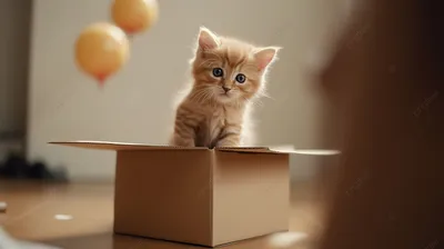 оранжевый котенок сидит в коробке в комнате, милая движущаяся картинка фон  картинки и Фото для бесплатной загрузки