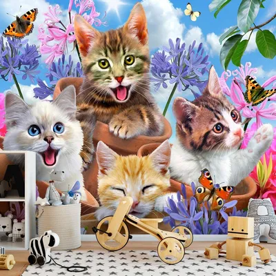 Фото обои с цветами Для детей Животные Кошки 254x184 см Милые котята -  селфи (12876P4)+клей (ID#1540136800), цена: 1000 ₴, купить на Prom.ua