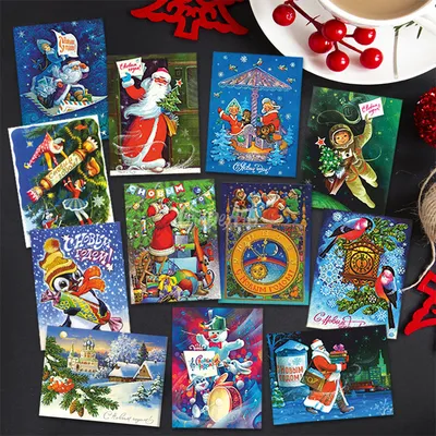 Набор новогодних открыток, мини-открытки на Новый год и Рождество - купить  с доставкой в интернет-магазине OZON (1237957967)