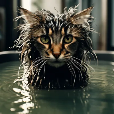 Просто мокрая кошка | Пикабу