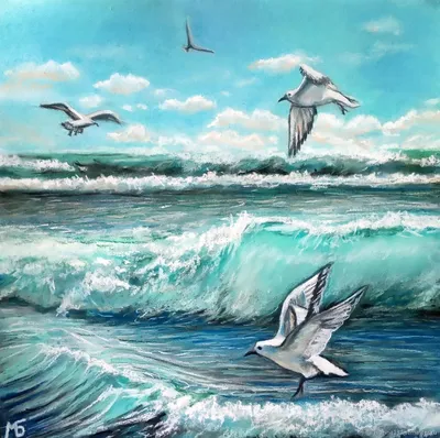 Картина с морем \"Море, чайки, облака\". Морской пейзаж в интернет-магазине  Ярмарка Мастеров по цене 5000 ₽ – N2WGYBY | Картины, Самара - доставка по  России