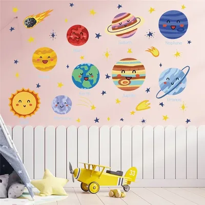 Пользовательские Мультяшные Космос животные облака детская комната обои  роспись Гостиная ТВ стены дети спальня обои домашний декор наклейка |  AliExpress