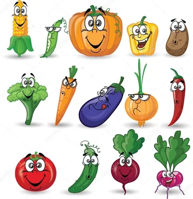 Красочные изображения милых овощей и фруктов плоские объекты дизайна для  иллюстрации мультяшные персонажи еды для детей | Премиум Фото