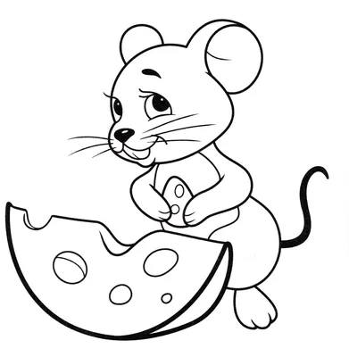 Раскраска Мышка кушает сыр - распечатать бесплатно