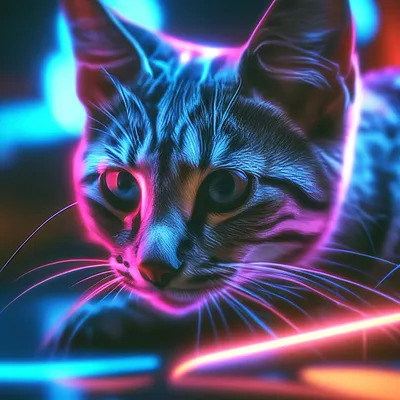 Неоновая кошка, неоновое освещение, …» — создано в Шедевруме