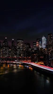 Обои на телефон нью-йорк, сша, ночной город, берег, небоскребы - скачать  бесплатно в высоком качестве из категории \"Города\"