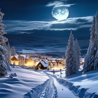 Пейзаж, ночь, зима, огромная полная …» — создано в Шедевруме