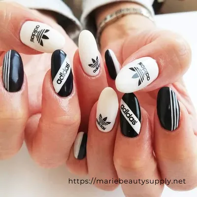 Black and White Adidas Nails. | NAIL ART GALLERY | MARIE BEAUTY SUPPLY