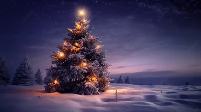красивая новогодняя елка загорелась под снегом, рождество 2022 картинка,  рождество, новый поверпойнт фон картинки и Фото для бесплатной загрузки