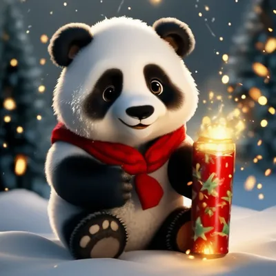 Новогодняя панда с праздничной …» — создано в Шедевруме