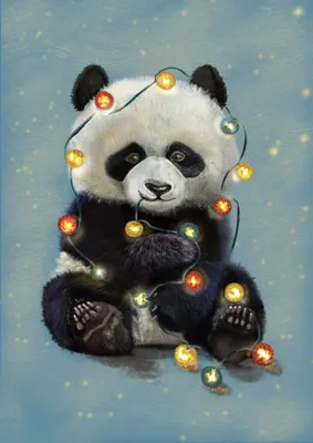 Иллюстрация Новогодний мишка панда в стиле детский, компьютерная