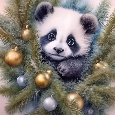 Милый малыш панда прячется среди …» — создано в Шедевруме