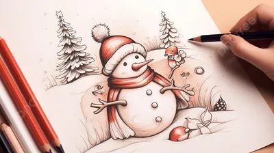 человек рисует снеговика красными и зелеными карандашами, новогодние  картинки рисовать, Рисование, рождество фон картинки и Фото для бесплатной  загрузки