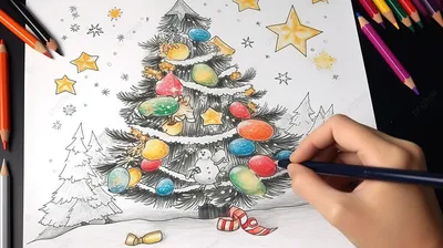 Рисунки на новый год 2024 карандашом и красками