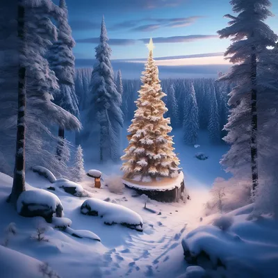 Новогодняя сказка ёлка снег природа …» — создано в Шедевруме