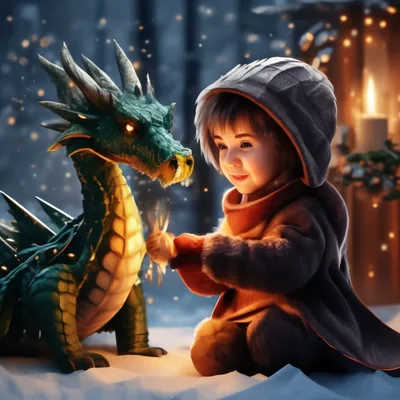 Новогодняя открытка с драконом и …» — создано в Шедевруме
