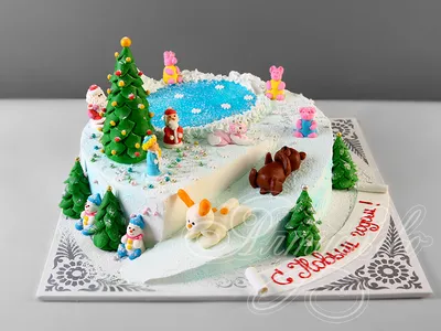 Новогодний торт с венком и поздравительной надписью на заказ с доставкой  недорого, фото торта, цена
