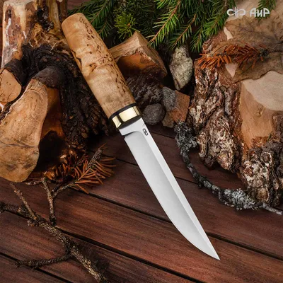 Средний якутский нож с элементами ковки (Х12МФ, карельская берёза, черный  граб)
