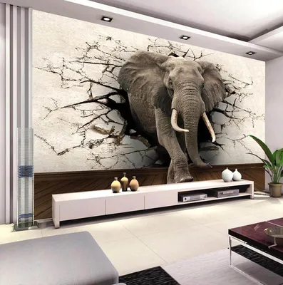 Объемные 3D фотообои со слоном | Декор спальни, Современная гостиная, Стены  в гостиной