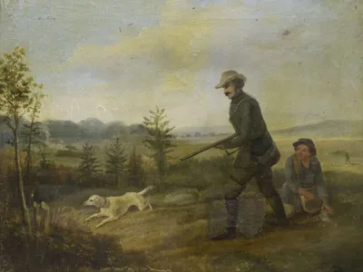 ART Hall | Картина Охотник с собакой из янтаря купить по лучшей цене в  Украине
