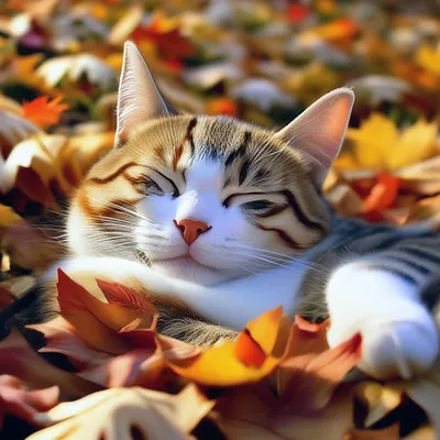 Осень, смешная кошка спит на …» — создано в Шедевруме