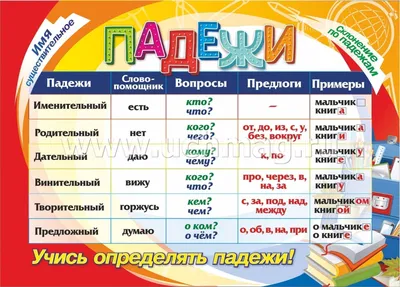Учебный плакат \"Падежи\": Формат А4 – купить по цене: 12,60 руб. в  интернет-магазине УчМаг