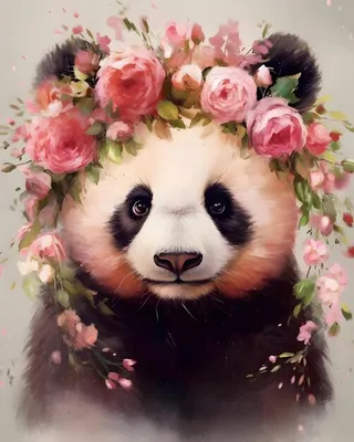 Панда с цветами рисунок - 69 фото