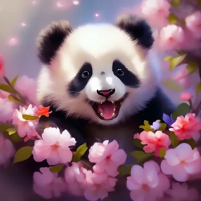 панда с букетом цветов и бабочкой Иллюстрация вектора - иллюстрации  насчитывающей счастье, утеха: 231137948