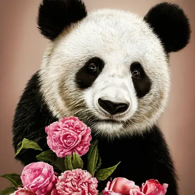 Постер на бумаге \"Панда в цветах\", Сарафанфан маркетплейс