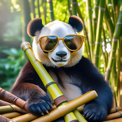 Панда в солнечных очках с бамбуком…» — создано в Шедевруме