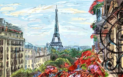 Фотообои Париж рисунок на стену. Купить фотообои Париж рисунок в  интернет-магазине WallArt