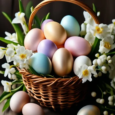 Пасхальные яйца в корзине, красивые …» — создано в Шедевруме