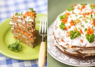 Вкусный печёночный торт «Закусочный» с луком, морковью и грибами - рецепт  автора Марина Юрчук (Рудь)