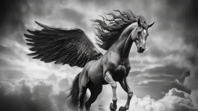 Бесплатное изображение: монохромный, графика, величавый, пегас, фантазия,  мифология, лошадь, черный