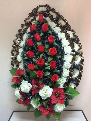 Похоронный венок искусственный \"Элитный\" из роз бордо, высота 160 см,  Артикул: ВЭ 160/61 | Городская ритуальная служба, Москва