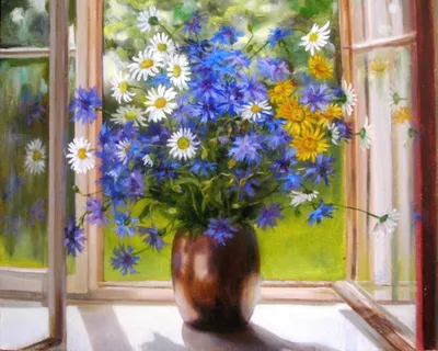 Букетик полевые цветы из стекла в вазочке, 5 цветочков - Imperialglass