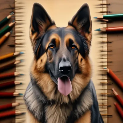 рисованный вручную немецкий овчарка собака рисунок монохромная иллюстрация  Стоковое Изображение - изображение насчитывающей естественно, шарж:  216479611