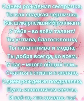 Праздничная, женская открытка с днём рождения для двоюродную сестру - С  любовью, Mine-Chips.ru