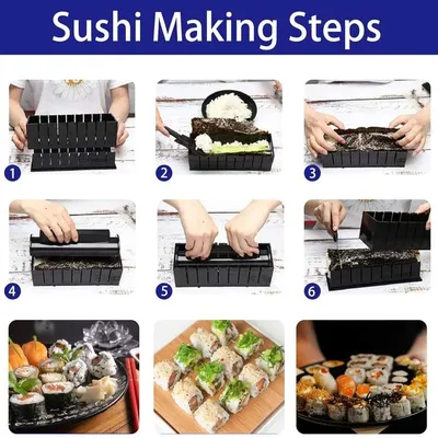 Купить Набор для приготовления суши Deluxe Edition с полным набором суши 10  пластиковых инструментов для приготовления суши в комплекте с 8 формами для  рисовых роллов для суши Вилка-лопатка | Joom