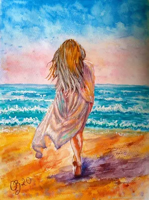 Девушка у моря рисунок - 75 фото