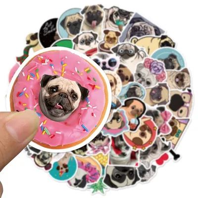 StickerHub Прикольные милые наклейки собачки Мопсы 50шт