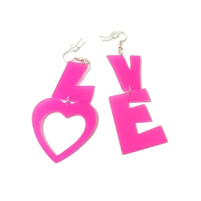 KUGUYS розовые висячие серьги с надписью «LOVE» для женщин, ювелирные  изделия, интересные аксессуары | AliExpress