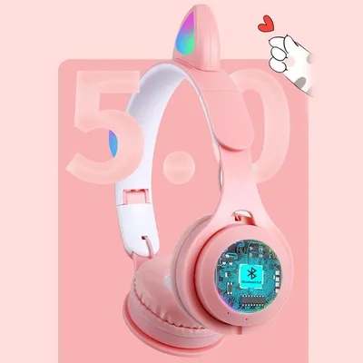 Наушники с ушками розовые LED беспроводные Bluetooth наушники милые  (ID#1558606974), цена: 621 ₴, купить на Prom.ua