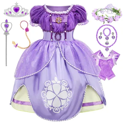 Disney Принцесса София первый костюм аниме косплей платье для девочек  Цветочная аппликация бальное платье детский карнавал София | AliExpress