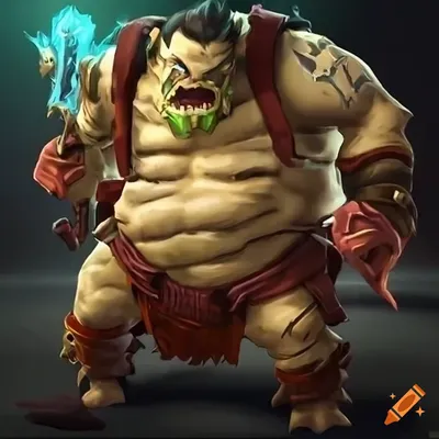 Pudge from dota 2 with his signature hook on Craiyon