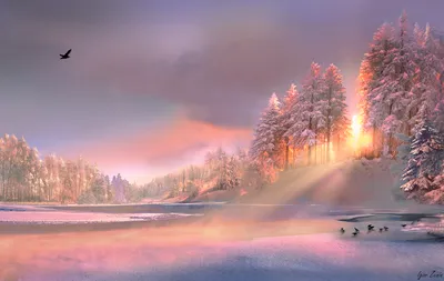 Скачать обои река, природа, зима, рассвет, канада разрешение 1440x900  #200376