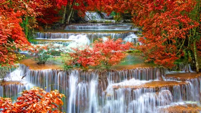 Картинки тайланд, река, водопад, лес, осень, красиво, вода, каскады, красиво,  природа - обои 2560x1440, картинка №116778