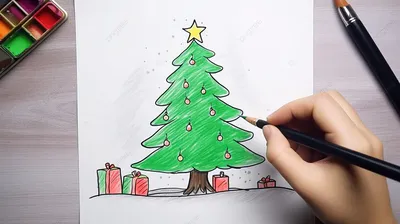 как нарисовать новогоднюю елку, новогодняя картинка легко нарисовать,  легкий, мультфильм фон картинки и Фото для бесплатной загрузки